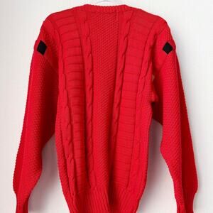 Vintage 80s Denbigh Red Wool Cable Knit Sweater British Archival MINT Size S
